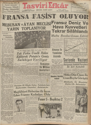 Tasviri Efkar Gazetesi 8 Temmuz 1940 kapağı