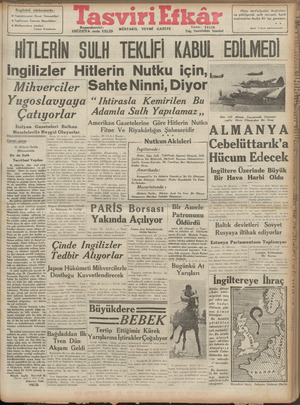 Tasviri Efkar Gazetesi 21 Temmuz 1940 kapağı
