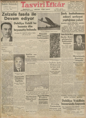 Tasviri Efkar Gazetesi 1 Ağustos 1940 kapağı