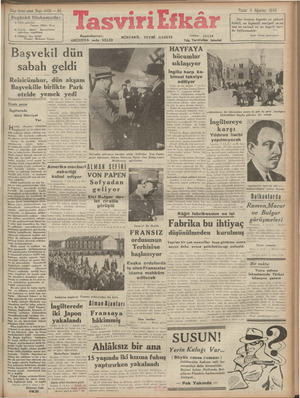 Tasviri Efkar Gazetesi August 4, 1940 kapağı