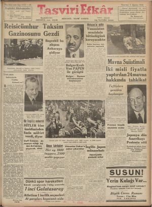 Tasviri Efkar Gazetesi 5 Ağustos 1940 kapağı
