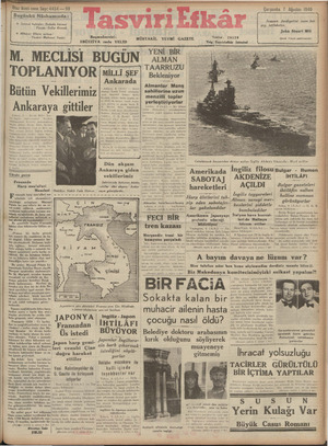Tasviri Efkar Gazetesi 7 Ağustos 1940 kapağı