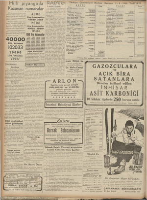    'l'ürkıye Cumhunyet Merkez Bankası 3 - 8 - 1940 — Milli piyangoda E%”V©l k | AKTİF PASİF Perşembe 'e — Llıı ği —— RRüyeK A