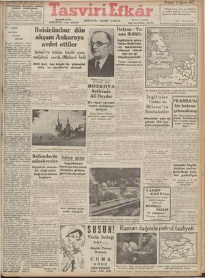 Tasviri Efkar Gazetesi August 15, 1940 kapağı