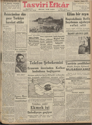 Tasviri Efkar Gazetesi August 17, 1940 kapağı