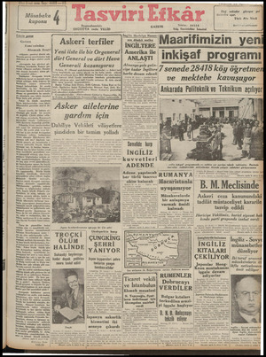 Tasviri Efkar Gazetesi August 22, 1940 kapağı