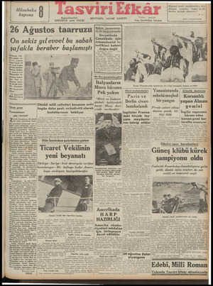 Tasviri Efkar Gazetesi 26 Ağustos 1940 kapağı