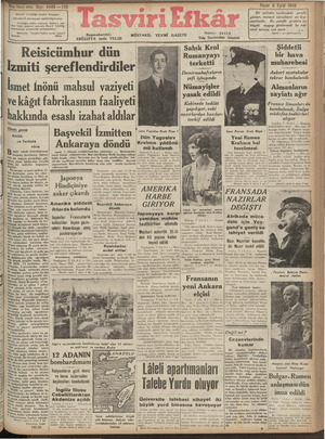 Tasviri Efkar Gazetesi 8 Eylül 1940 kapağı