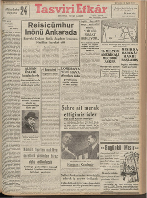 Tasviri Efkar Gazetesi 18 Eylül 1940 kapağı
