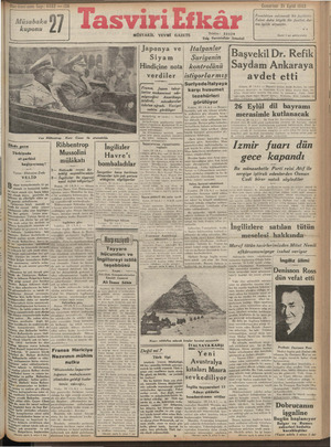 Tasviri Efkar Gazetesi 21 Eylül 1940 kapağı