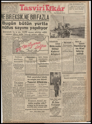 Tasviri Efkar Gazetesi 20 Ekim 1940 kapağı
