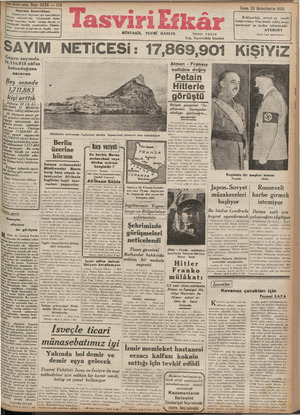 Tasviri Efkar Gazetesi 25 Ekim 1940 kapağı