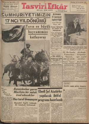 Tasviri Efkar Gazetesi 28 Ekim 1940 kapağı