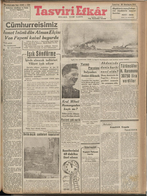 Tasviri Efkar Gazetesi 30 Kasım 1940 kapağı