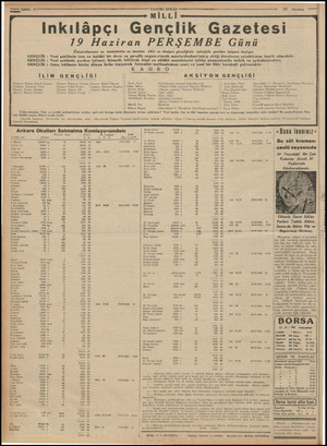  v TASVİRİ EFKÂR - 15 — Hazirtan —— MİLLİ Inkılâpçı Gençlik Gazetesi 19 Haziran PERŞEMBE Günü Üniversitemizin ve memleketin en