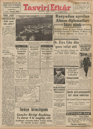 Tasviri Efkar Gazetesi 16 Temmuz 1941 kapağı