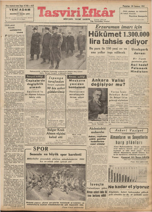 Tasviri Efkar Gazetesi 28 Temmuz 1941 kapağı