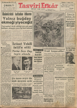 Tasviri Efkar Gazetesi 2 Ağustos 1941 kapağı
