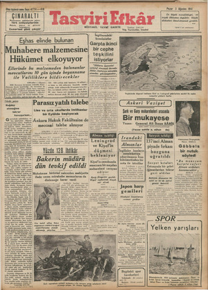 Tasviri Efkar Gazetesi 3 Ağustos 1941 kapağı