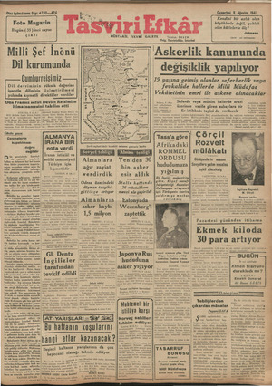 Tasviri Efkar Gazetesi 9 Ağustos 1941 kapağı