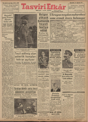 Tasviri Efkar Gazetesi 13 Ağustos 1941 kapağı