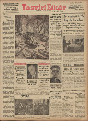 Tasviri Efkar Gazetesi 18 Ağustos 1941 kapağı