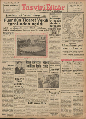 Tasviri Efkar Gazetesi 21 Ağustos 1941 kapağı