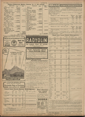            R — Sahile : 4 * - - Türkiye Cümhuriyet Merkez Bankası 16 - 8 - 941 vaziyeti TASVİRİEFKÂR : AKTİF Tieü | PASİF Lira