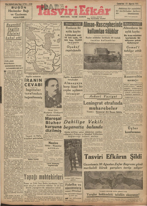 Tasviri Efkar Gazetesi 23 Ağustos 1941 kapağı