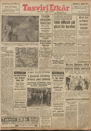 Tasviri Efkar Gazetesi 27 Ağustos 1941 kapağı