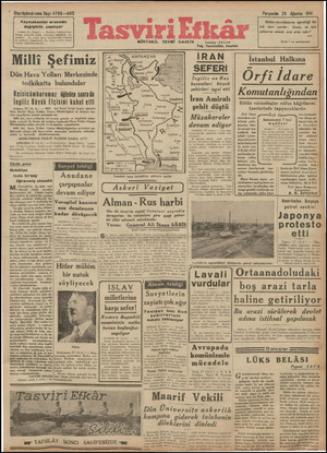 Tasviri Efkar Gazetesi 28 Ağustos 1941 kapağı