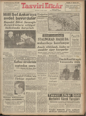  $ HUUU — B T Otuzdördüncü sene, Sayı - 5157: 800 Porşembe 27 Ağustos 1942 Hatayda krom madeni bulundu Ankara, 26 (Tasviri...