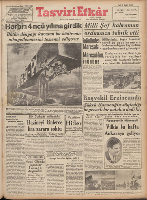 Tasviri Efkar Gazetesi 1 Eylül 1942 kapağı
