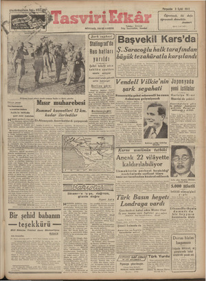 Tasviri Efkar Gazetesi 3 Eylül 1942 kapağı