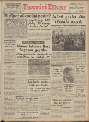 Tasviri Efkar Gazetesi 5 Eylül 1942 kapağı