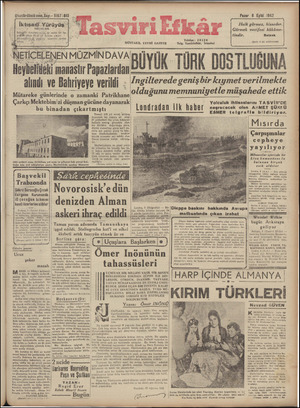 Tasviri Efkar Gazetesi 6 Eylül 1942 kapağı