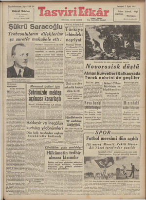 Tasviri Efkar Gazetesi 7 Eylül 1942 kapağı
