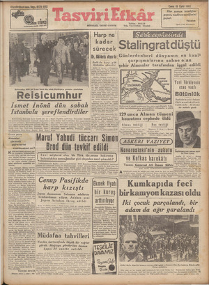 Tasviri Efkar Gazetesi 18 Eylül 1942 kapağı