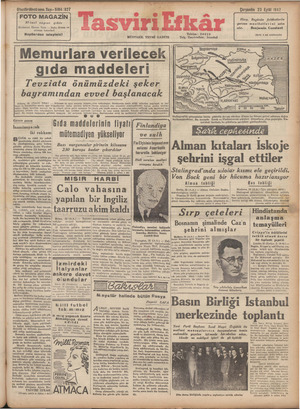 Tasviri Efkar Gazetesi 23 Eylül 1942 kapağı