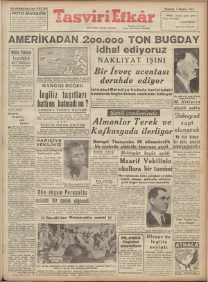 Tasviri Efkar Gazetesi 1 Ekim 1942 kapağı