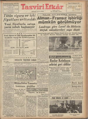 Tasviri Efkar Gazetesi 29 Kasım 1942 kapağı
