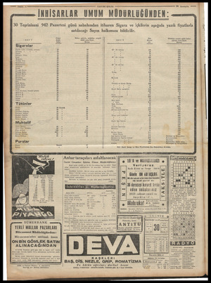  — Sahife : 4 TASVİRİ EFKÂR ——— - 30 Sonteşrin —- ,—INHISHRLHR lIMIlM MÜDÜRLÜĞÜNDEN: 30 Teşrinisani 942 Pazartesi günü...