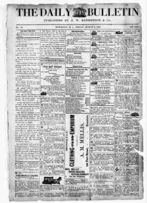 The Daily Bulletin Gazetesi 3 Mart 1882 kapağı