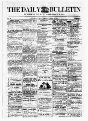 The Daily Bulletin Gazetesi 4 Nisan 1882 kapağı