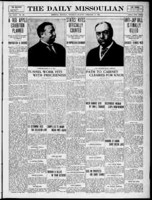 The Daily Missoulian Gazetesi 11 Şubat 1909 kapağı