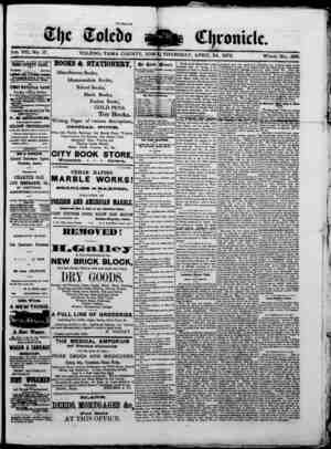 The Toledo chronicle Newspaper April 24, 1873 kapağı