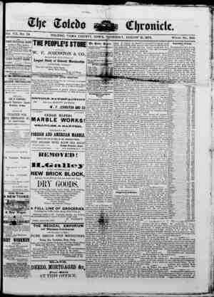 The Toledo chronicle Newspaper August 21, 1873 kapağı