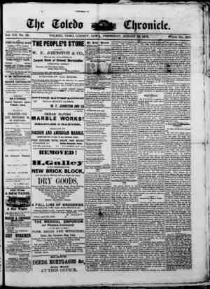 The Toledo chronicle Newspaper August 28, 1873 kapağı
