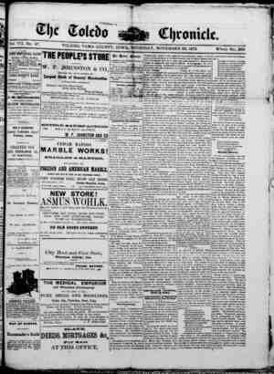 The Toledo chronicle Newspaper November 20, 1873 kapağı
