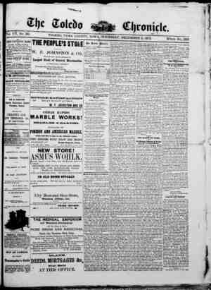 The Toledo chronicle Newspaper December 11, 1873 kapağı